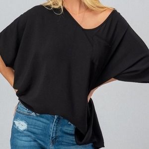 Urban Daizy Black Oversize V-Neck Hi-Low Womens Dolman Sleeve USA Made Blouse NW